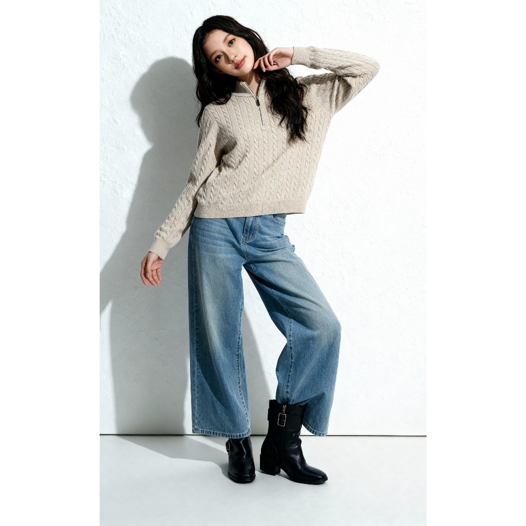Zip Up Textured Knit Top