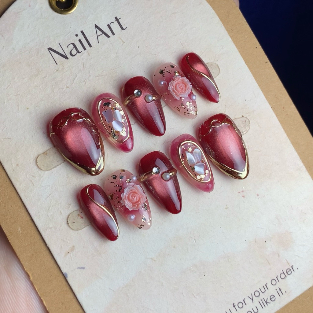 FLOWER MAROON-PRESS ON NAILS PREMIUM