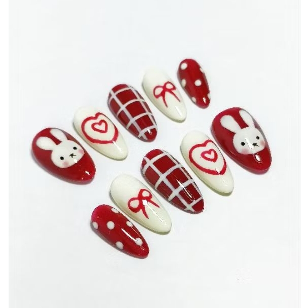 Press on nails bunny red