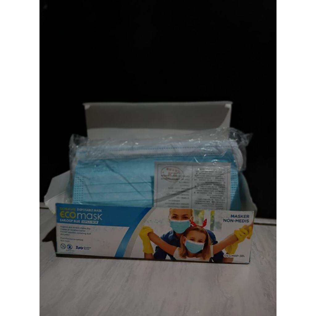 Masker gosave || disposable mask || ecomask earloop blue