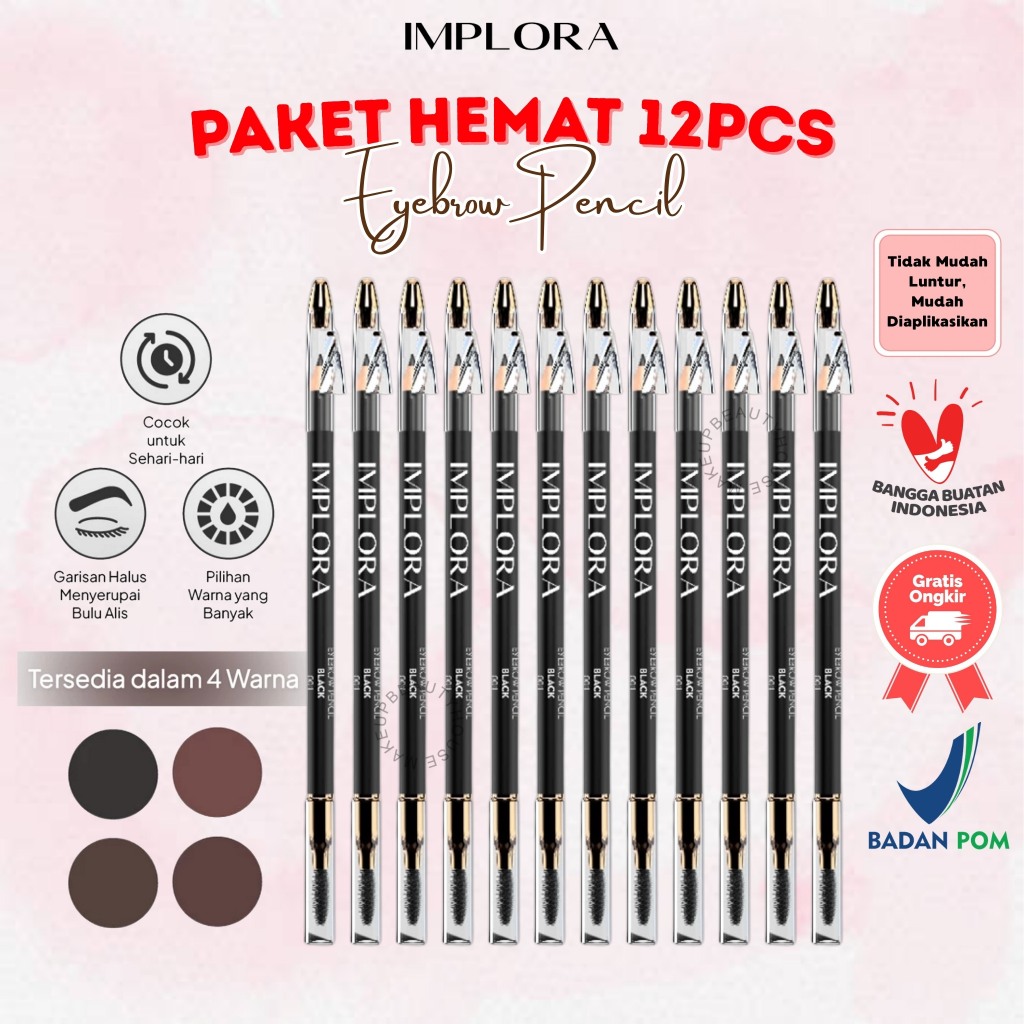[PAKET 12PCS] IMPLORA Eyebrow Pencil 2.5gr