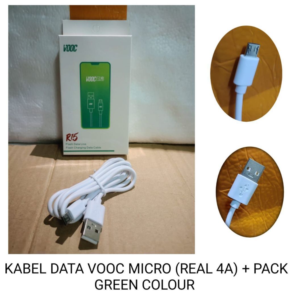 KABEL DATA VOOC MICRO  (REAL 4A) + PACK GREN COLOUR