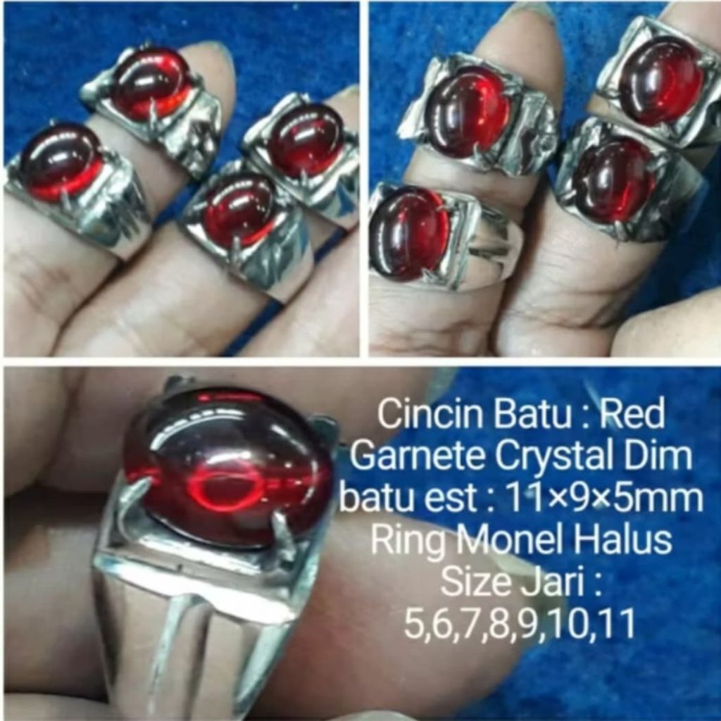 Cincin Batu Red Garnet Bold Crystal