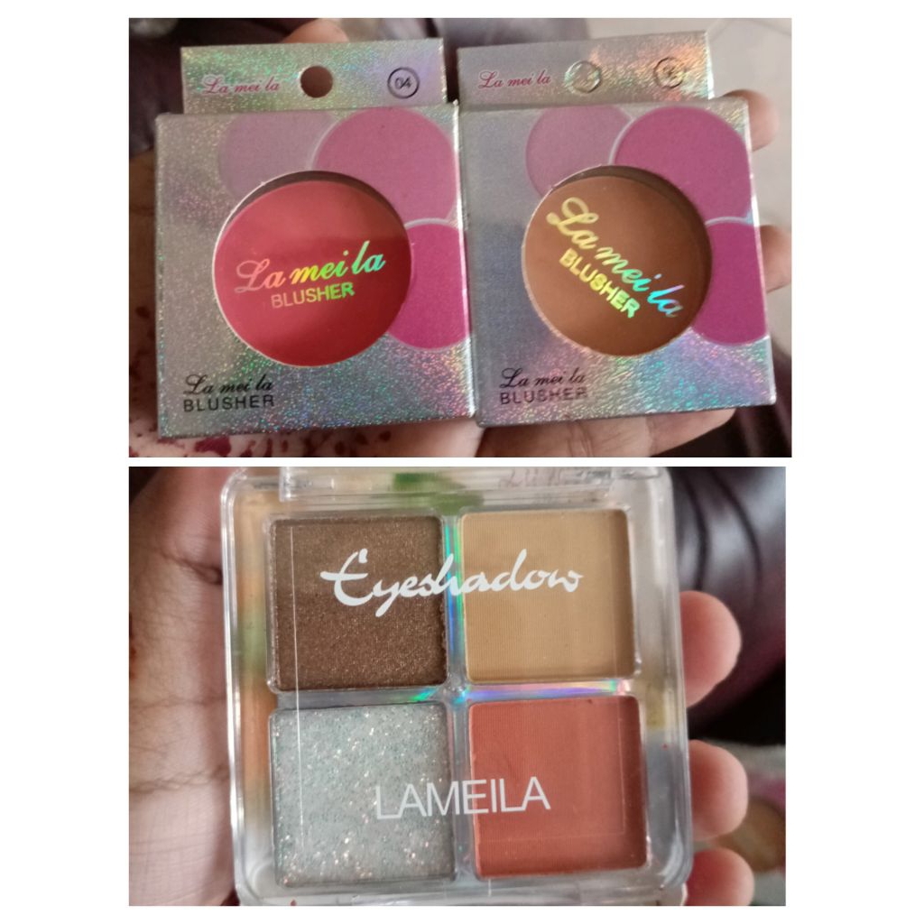 fake nails, blush on, eyeshadow
