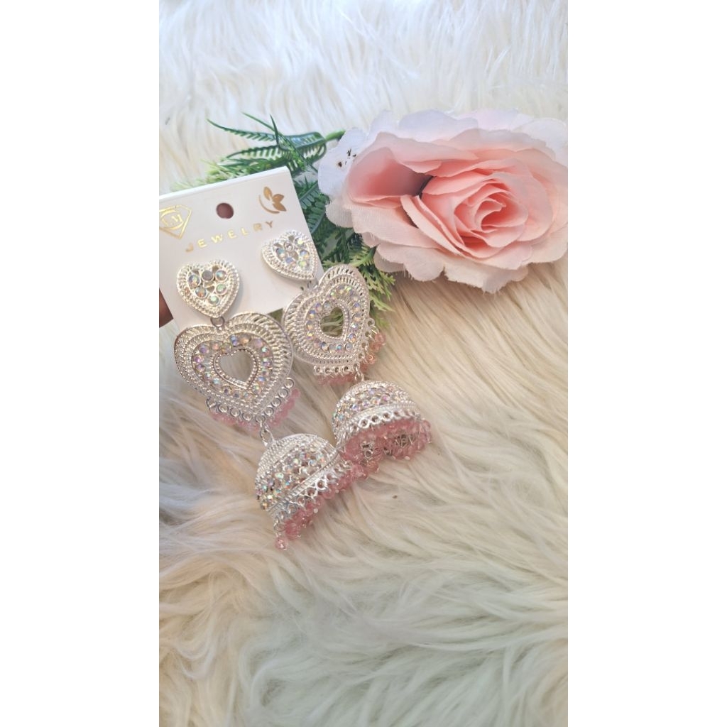 Anting love pink lonceng