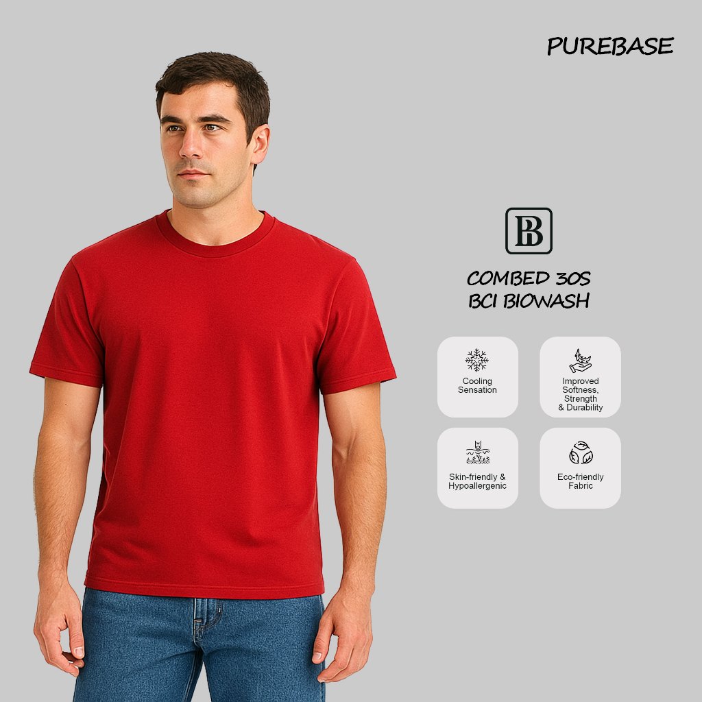 PUREBASE Tshirt Kaos Polos Basic Premium 30S Cutton Combed Biowash - Red