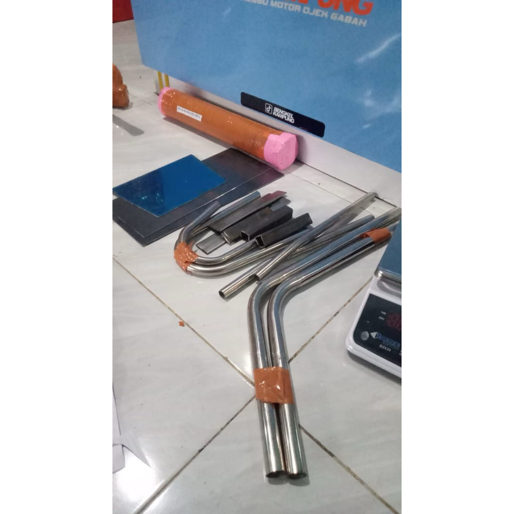 paket pipa set stenlis + plat hitam.