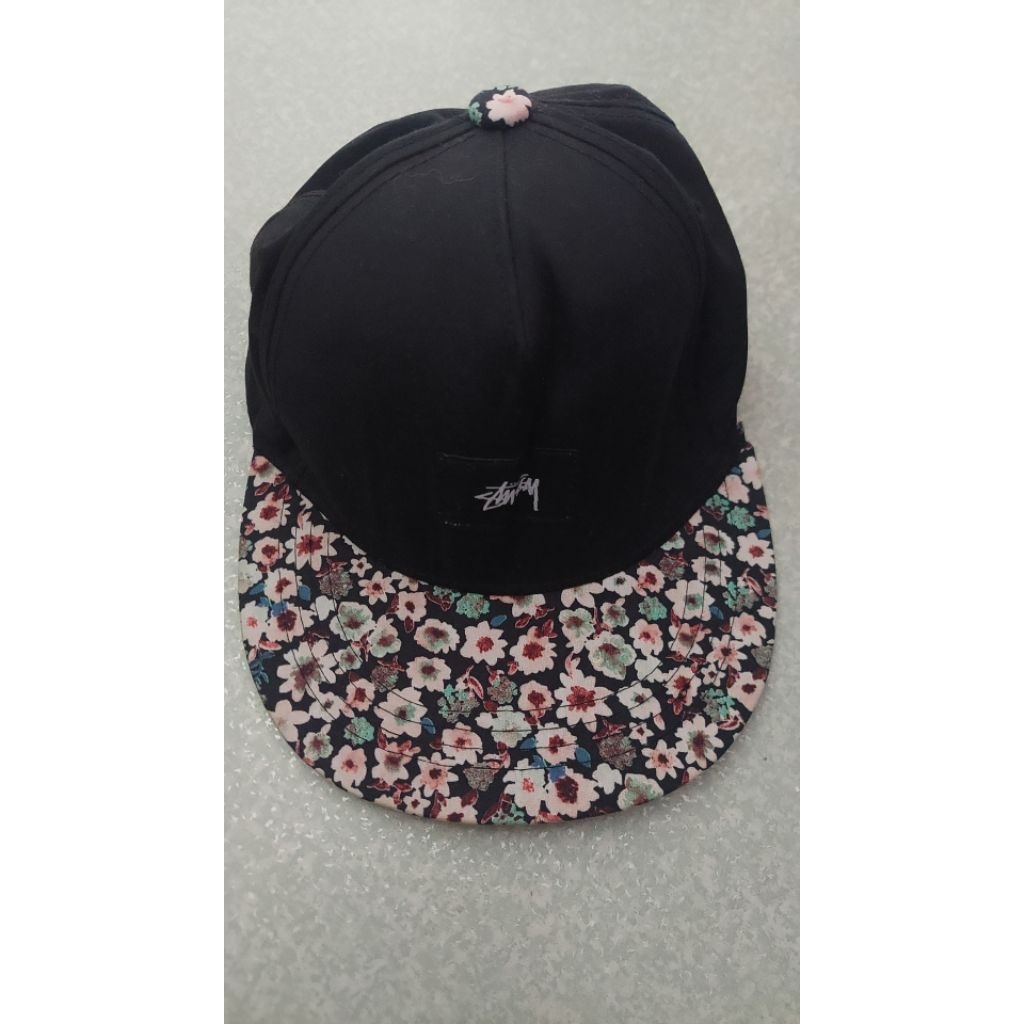 Black Snapback Hat - Floral-Patterned