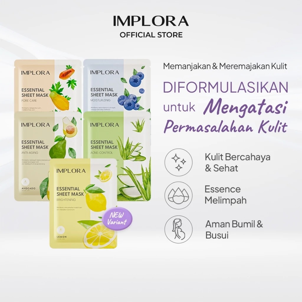 IMPLORA Essential Sheet Mask 25gr /Masker Wajah