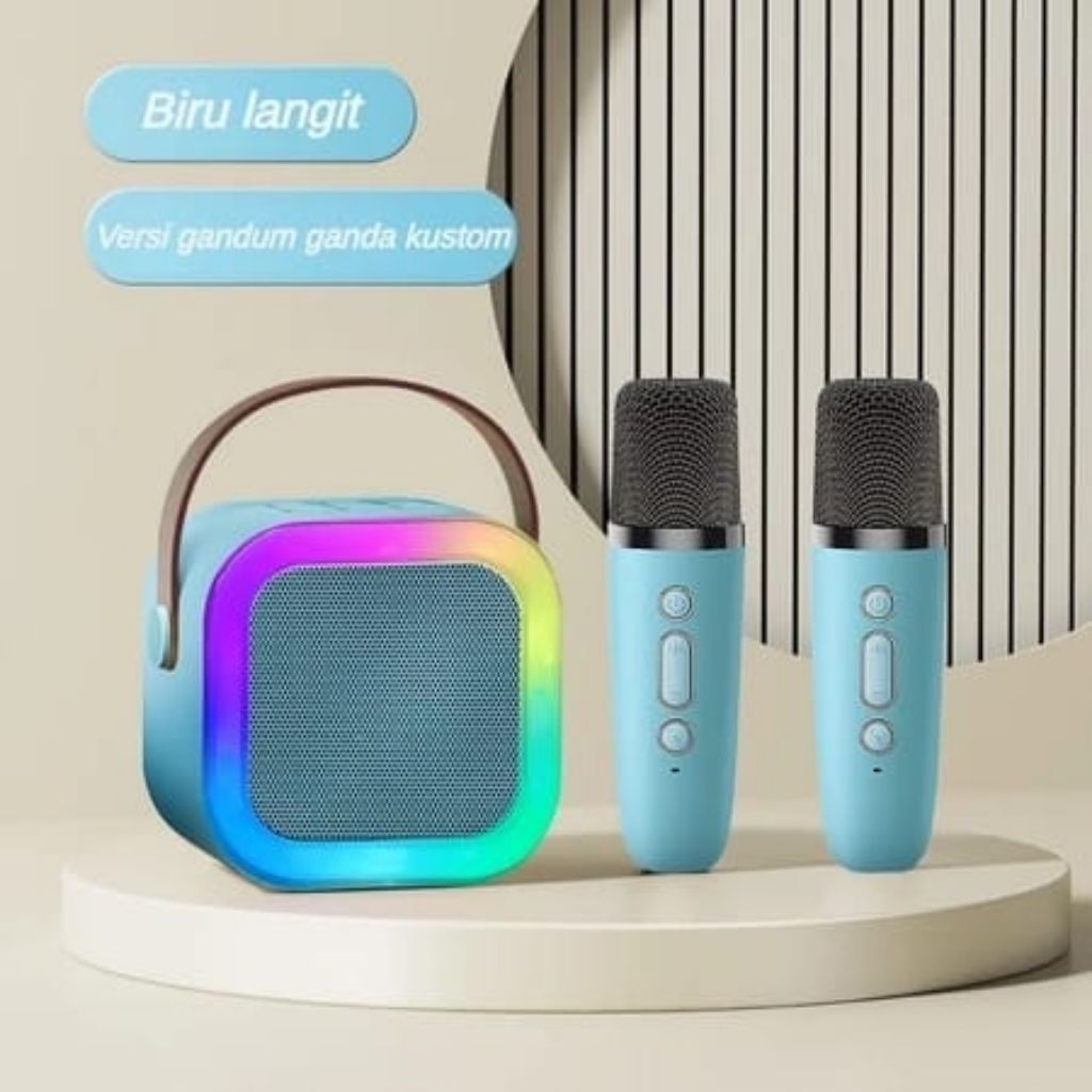 Karaoke Speaker 2 Mics Mini Wireless Portable Bluetooth with LED Lights
