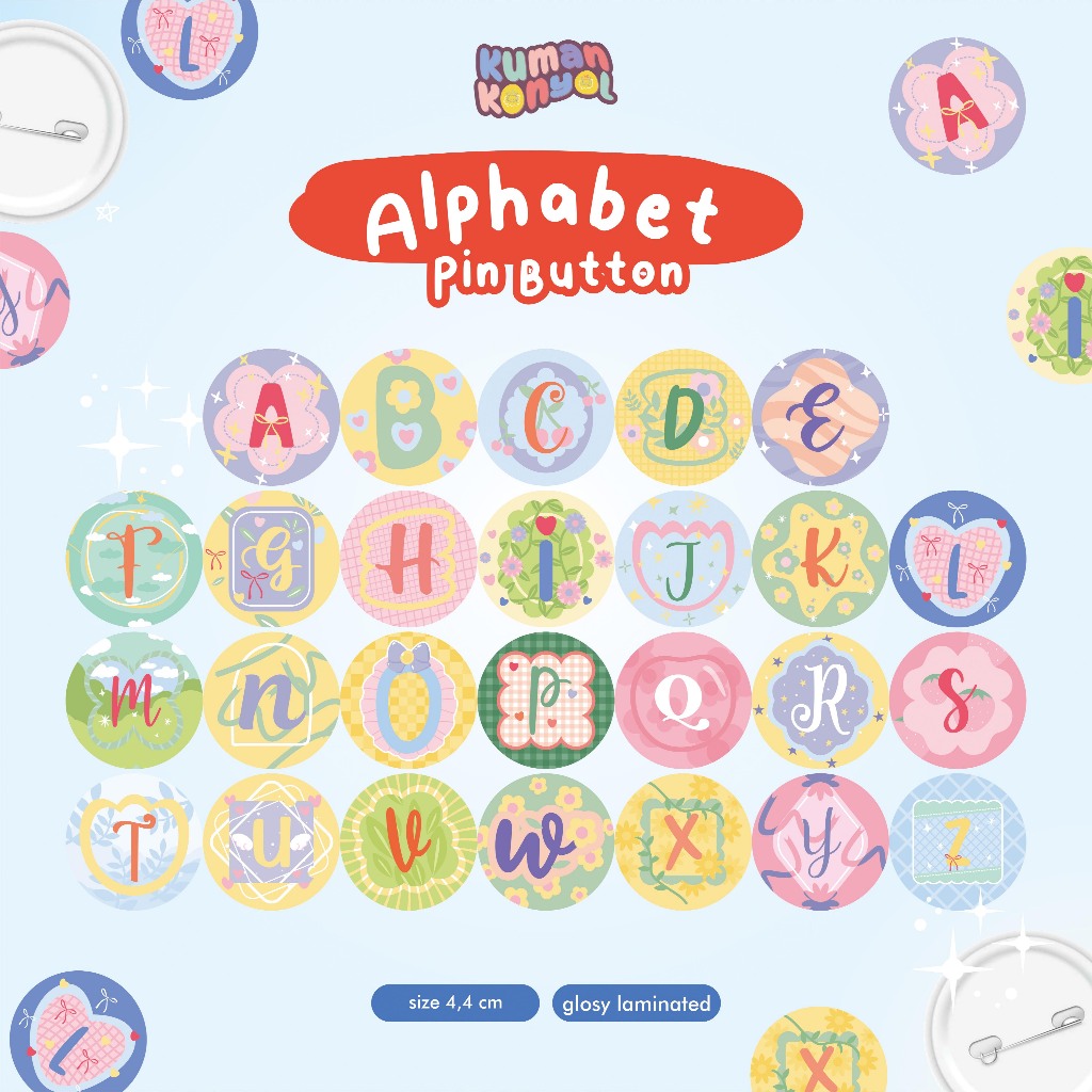 PIN BUTTON - PIN DECO ALPHABET INITIAL - INISIAL - Y2K