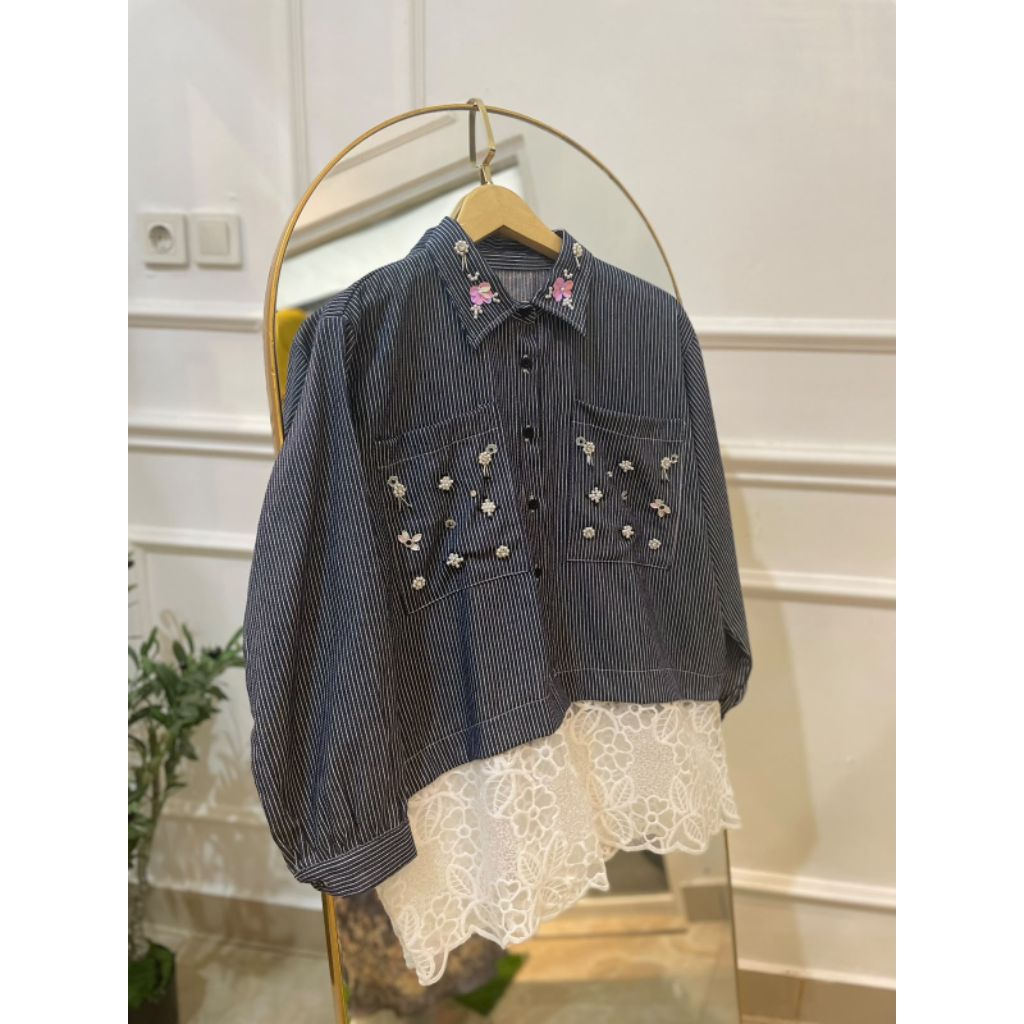 Atasan Denim Brukat Premium