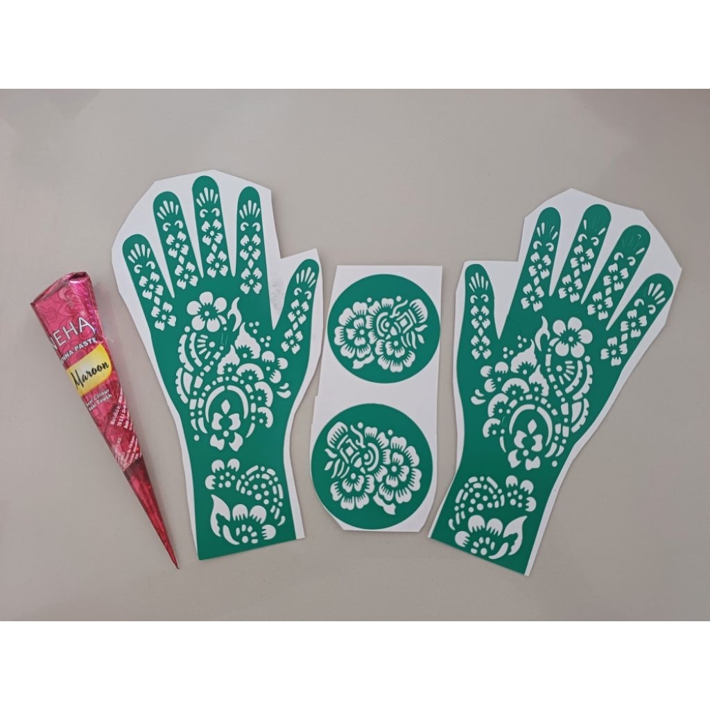 Sticker Henna Pattern + 1pcs Henna Red Maroon