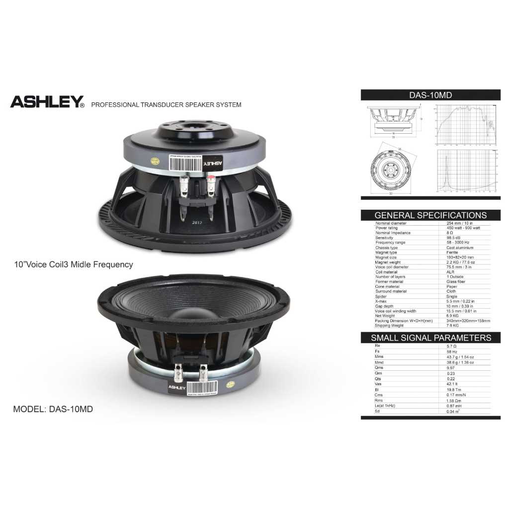 SPEAKER COMPONENT ASHLEY DAS10MD DAS 10MD DAS 10 MD