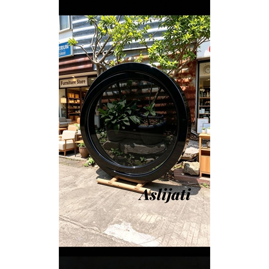 jendela bundar kayu jati solid KS - diameter 70 cm