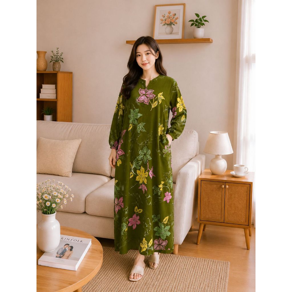 Daster gamis motif daun cassava