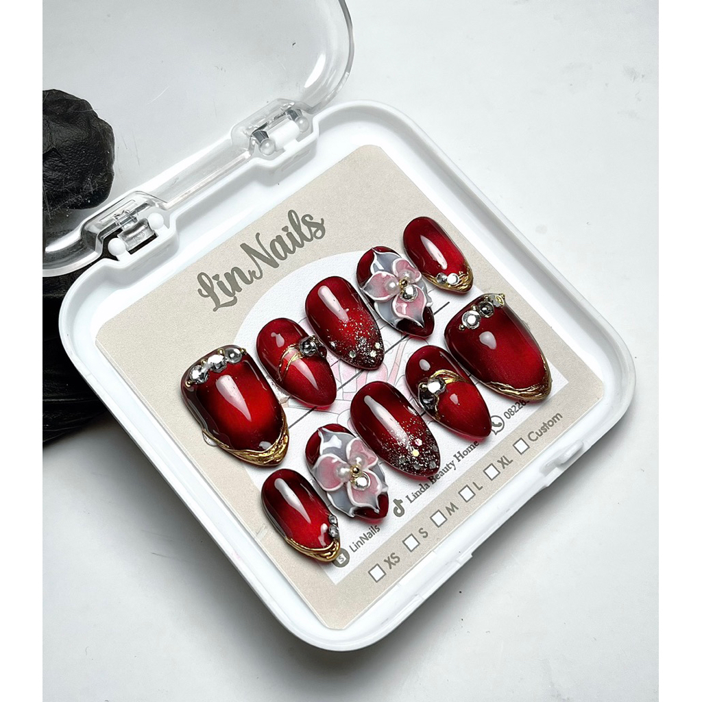 PRESS ON NAILS HAND MADE MAROON 3D BUNGA