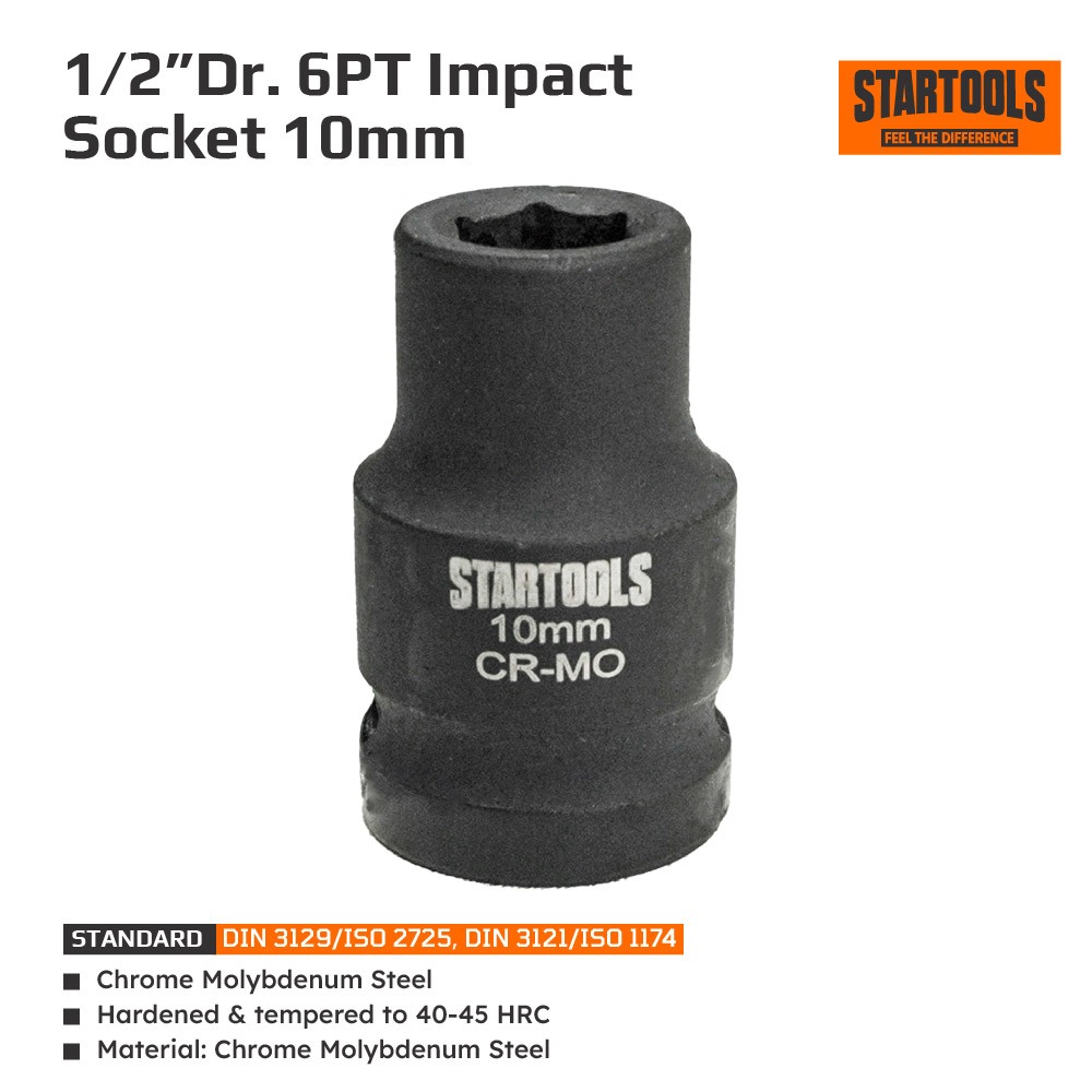 STARTOOLS 1/2" 6PT Impact Socket 10mm / Socket Heavy Duty Hitam
