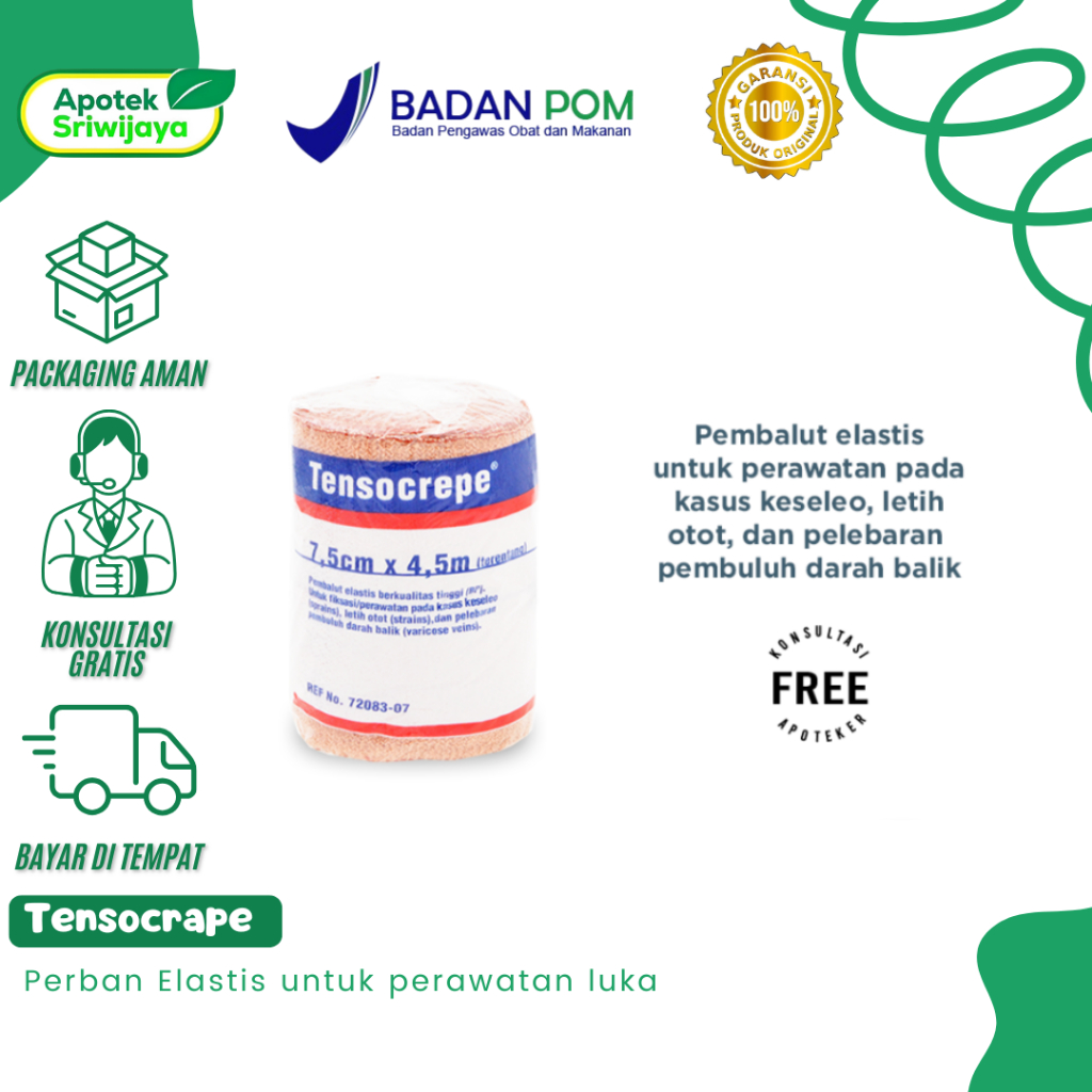 Perban Elastis Tensocrepe 7,5 cm x 4,5m - Lembut, Elastis, Mudah Dicuci