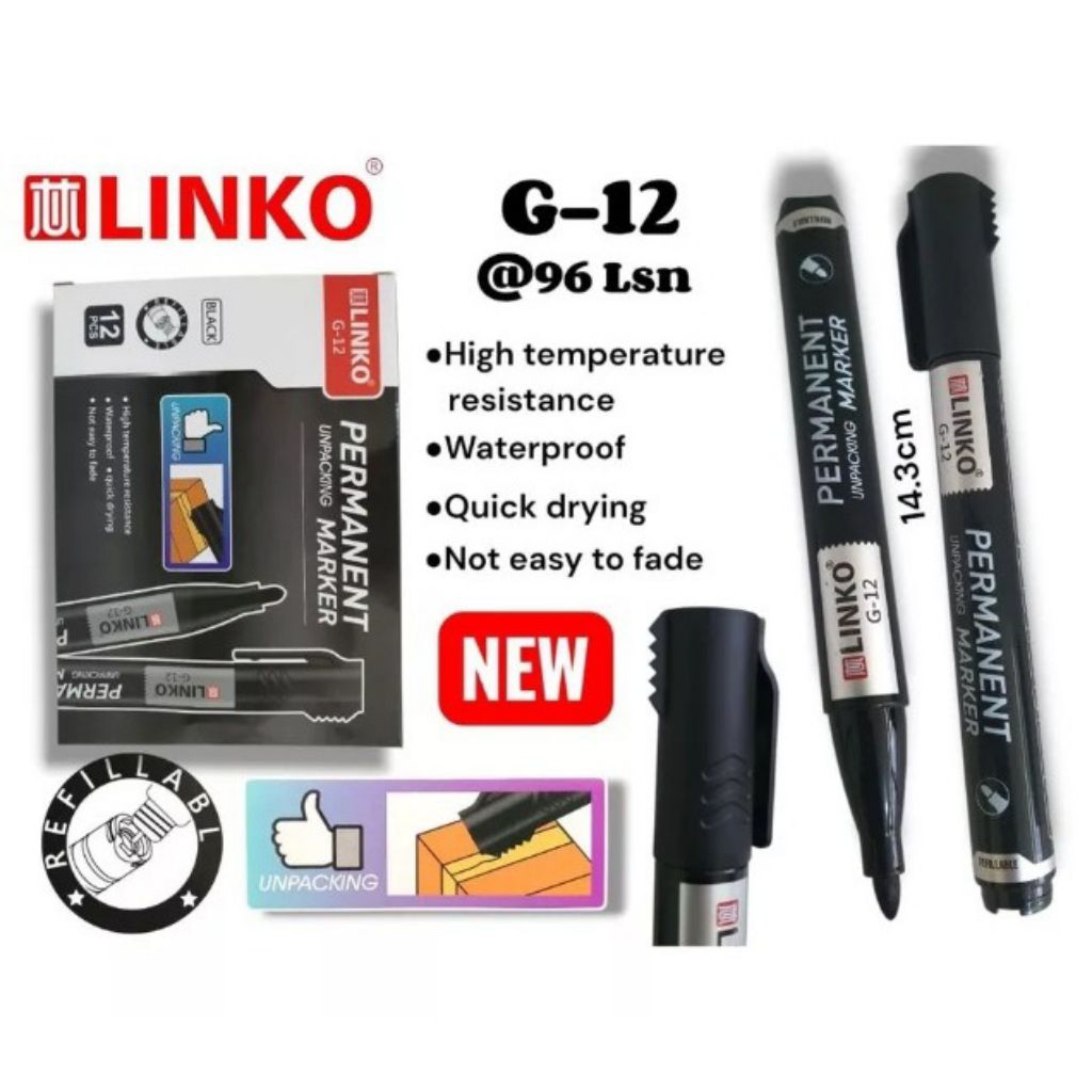 (12Pcs) G-12 Spidol Permanent Linko