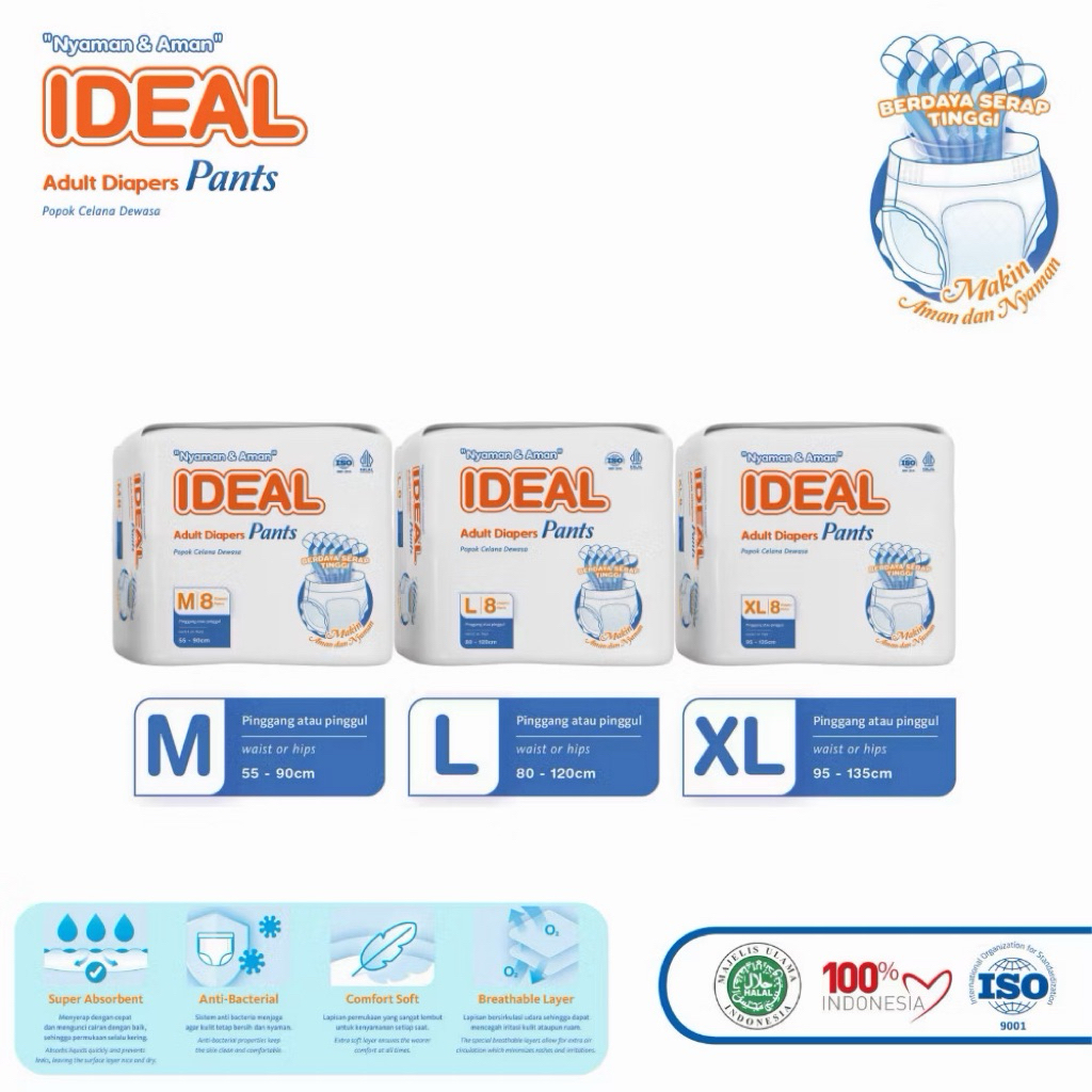 bundle 3 ideal popok dewasa tipe celana