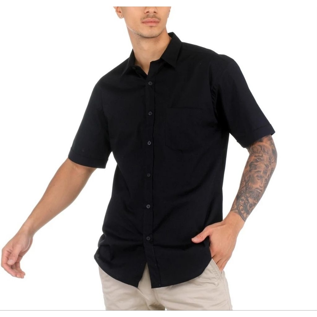 Kemeja Basic Formal Pria Pendek Katun Poplin Genmore