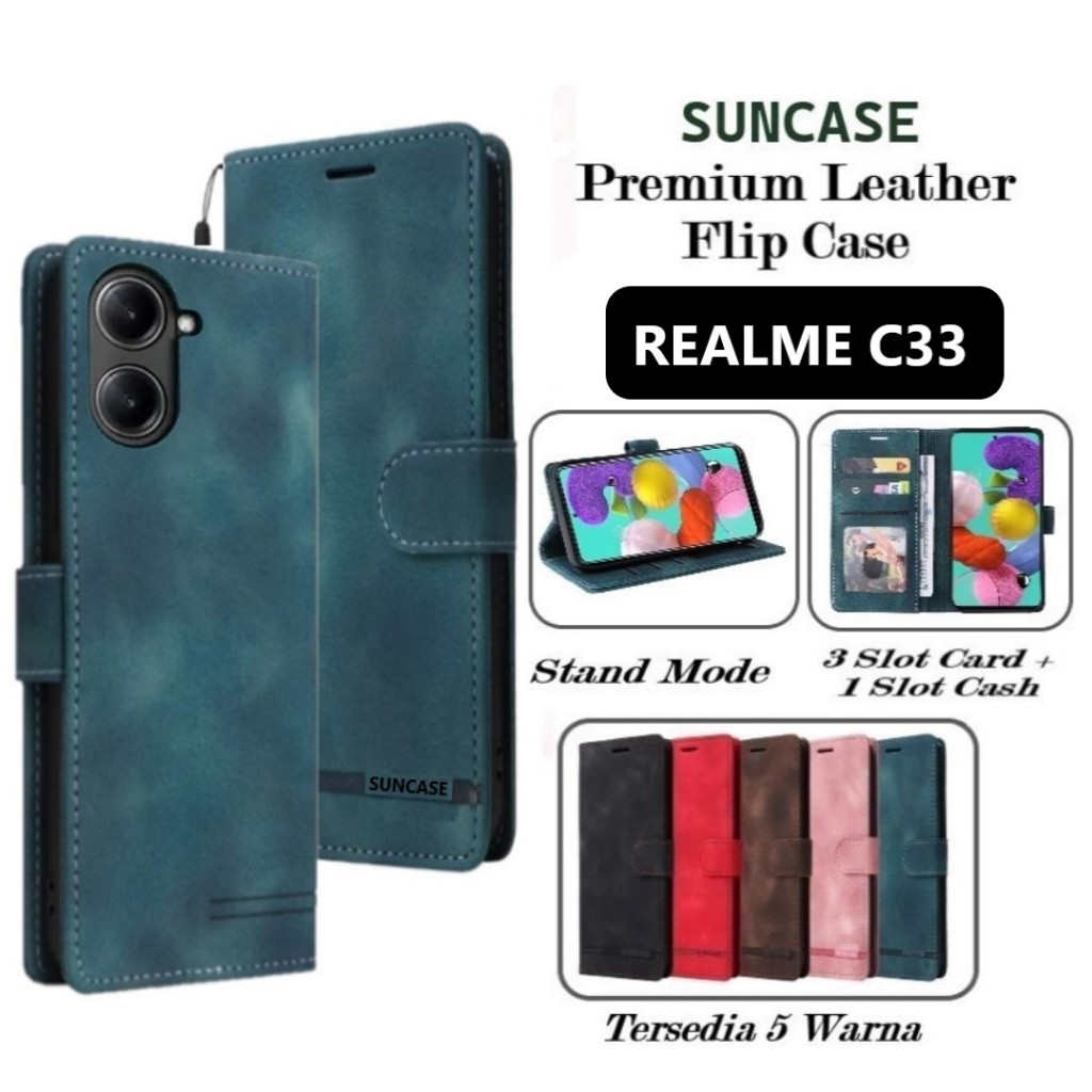 Casing hp REALME C33 model flip dompet softcase premium ada tali