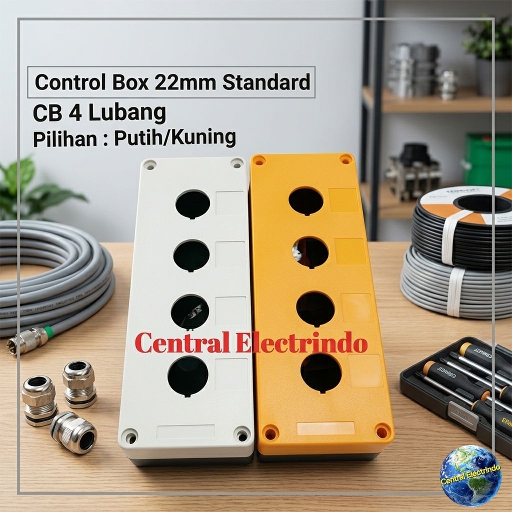 Control Box Push Button 22mm 4 Lubang Putih/Kuning.