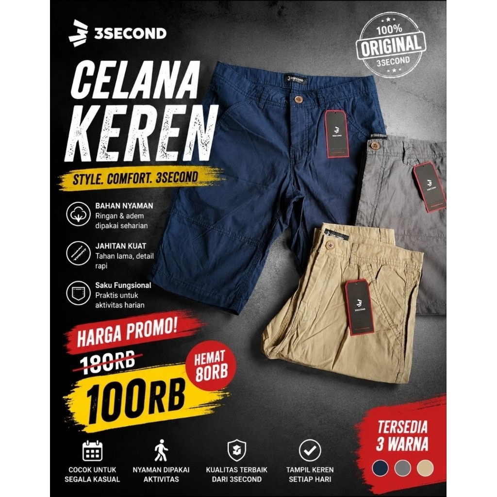 CELANA 3Second Chinos Pria premium