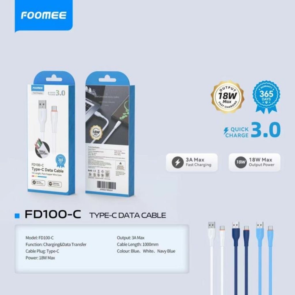 Foomee Cable Type-C 3A Fast Charging FD100-C / FD116-C