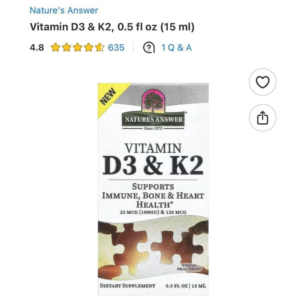 NATURE ANSWER VITAMIN D3+K2 15ML