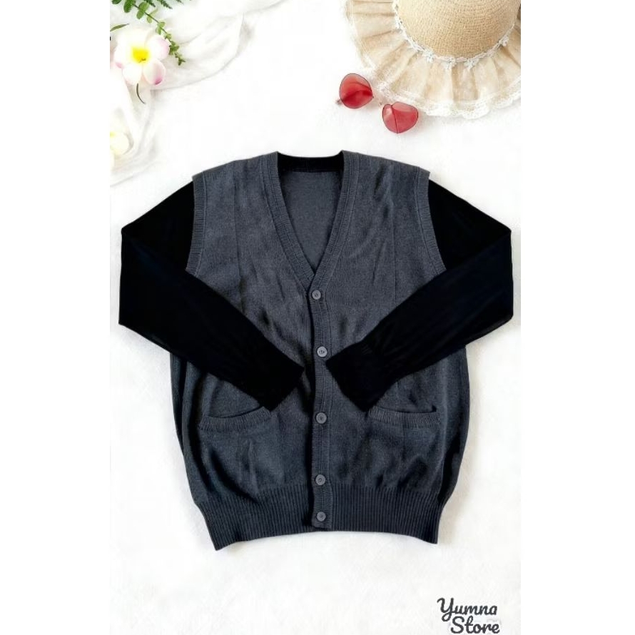 Set Vest Kancing Dark Abu