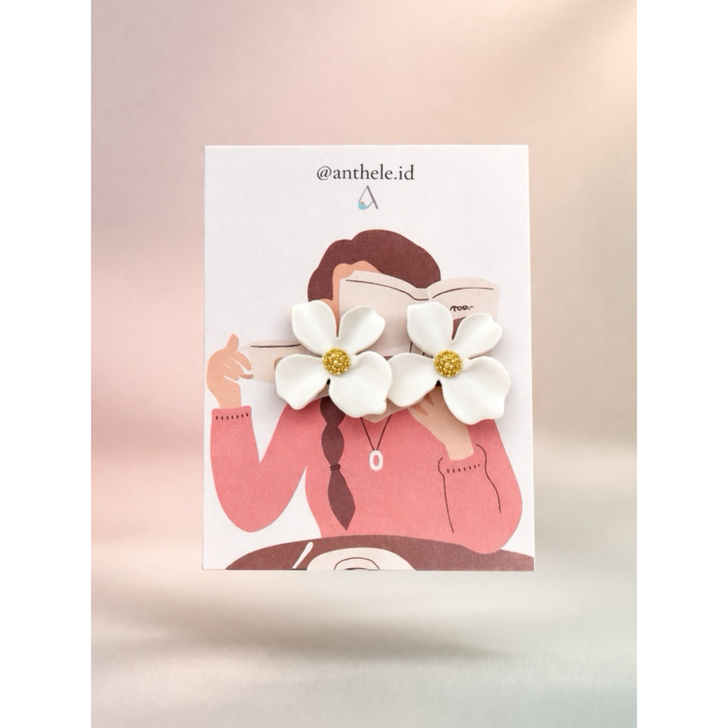 Indy Anting Bunga Flower Pink Putih