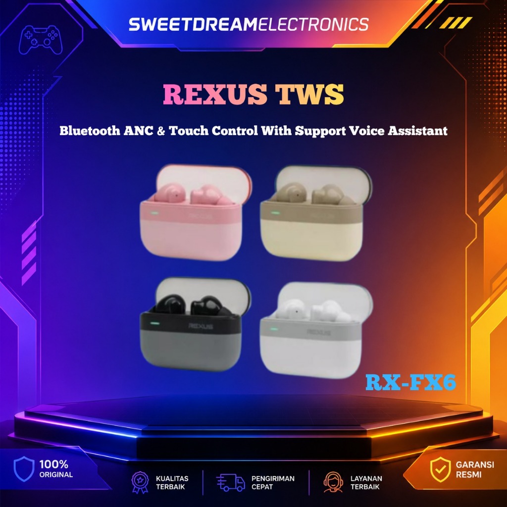 Rexus FX6 / FX-6 TWS Bluetooth ANC & Touch Control With Support Voice Assistant