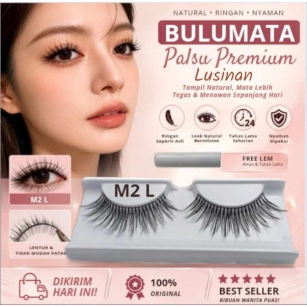 Bulumata natural M2 long lusinan 12 pasang+lem