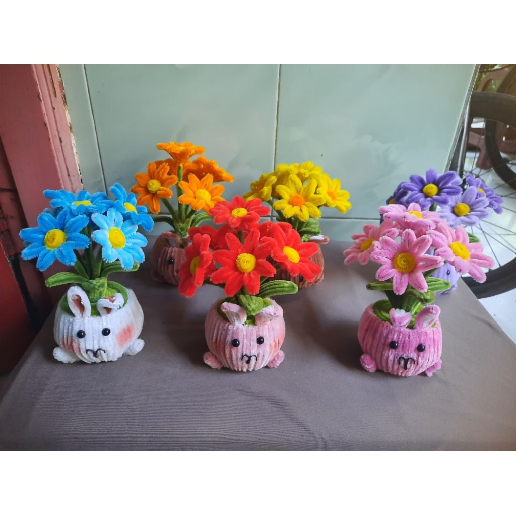 Bunga Daisy Pot Gemoy Pipe Cleaner