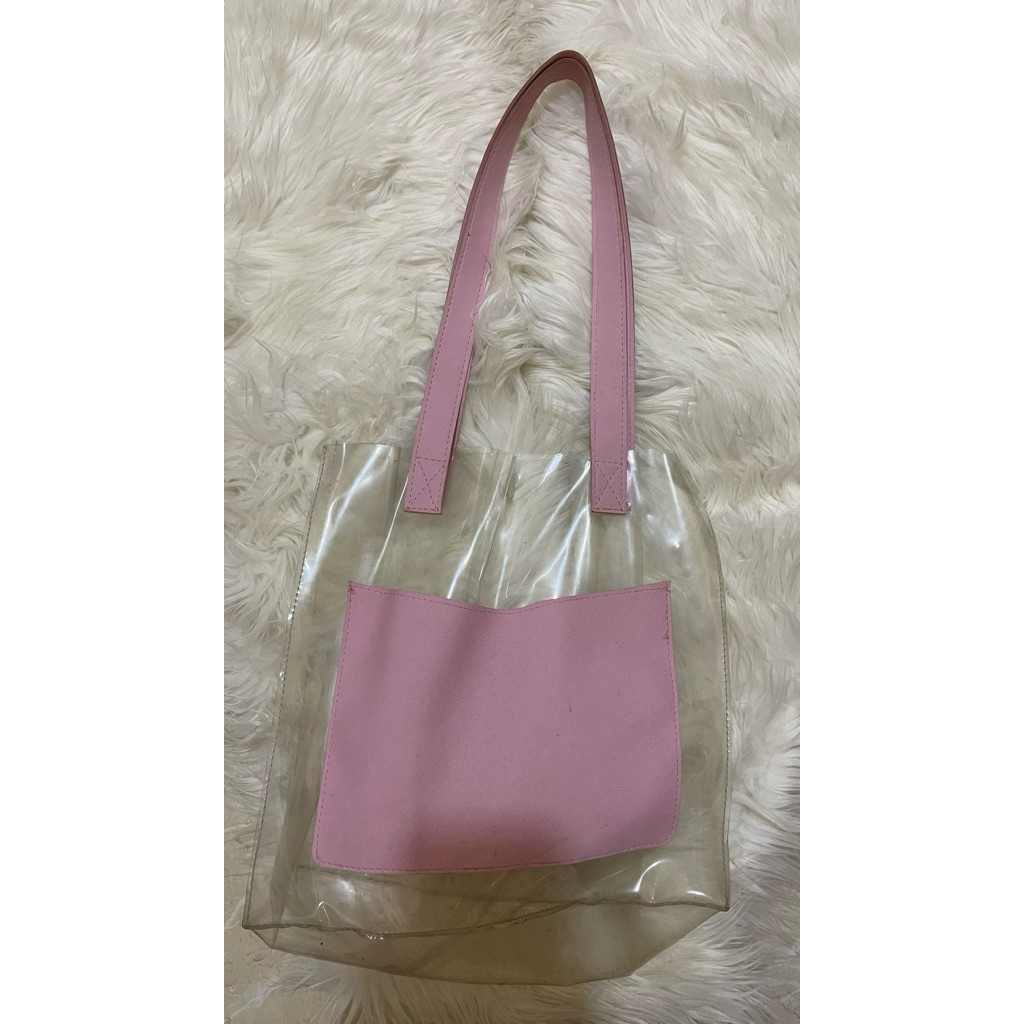 tas transparan pink