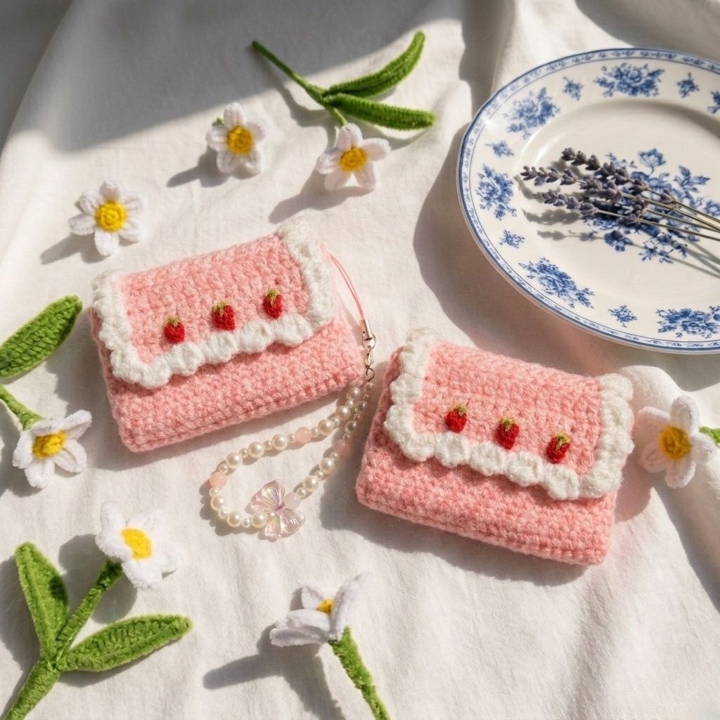 Dompet Rajut Pink Strawberry