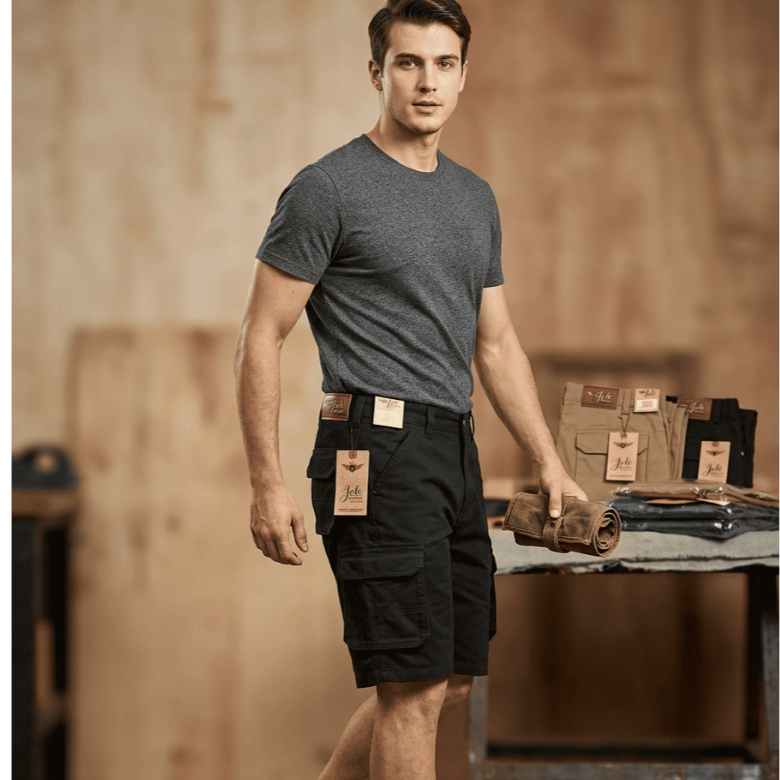 Celana pendek kargo katun Stretch