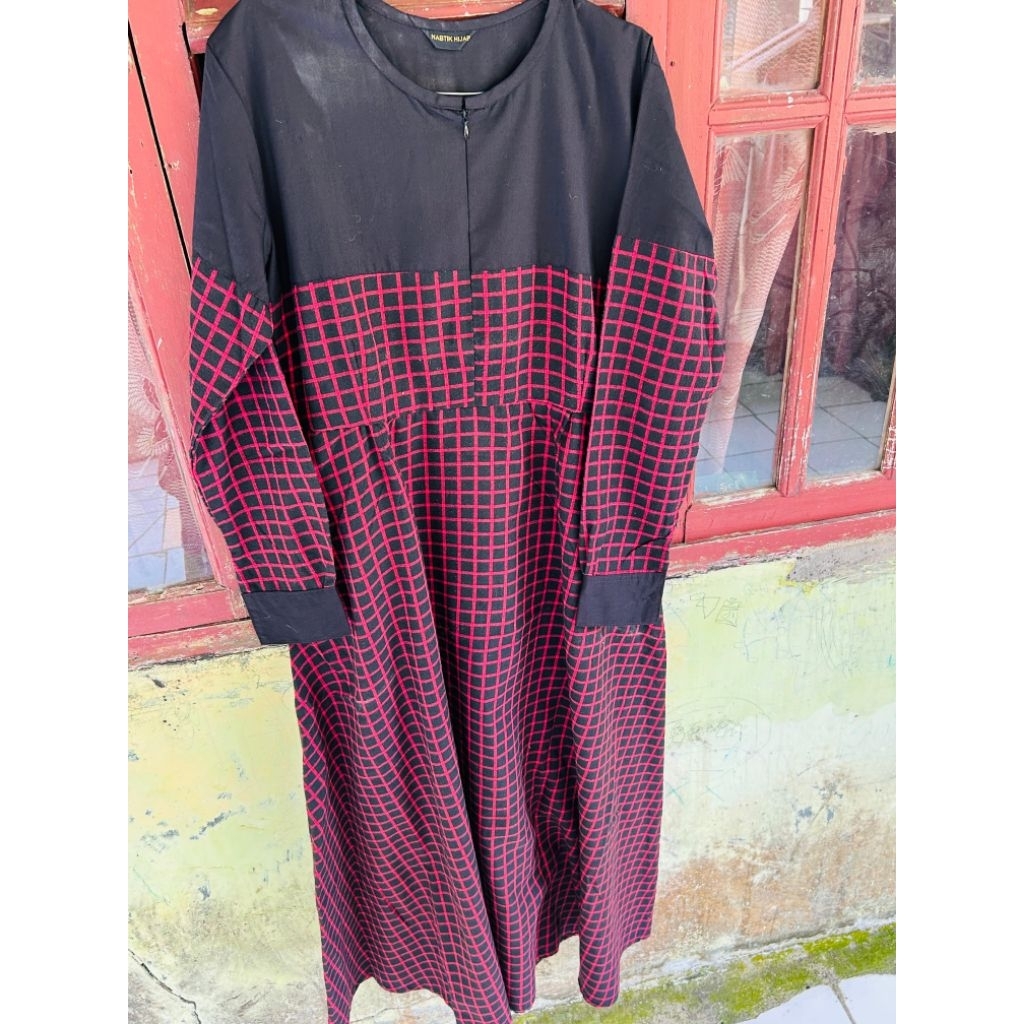 gamis kotak maroon preloved