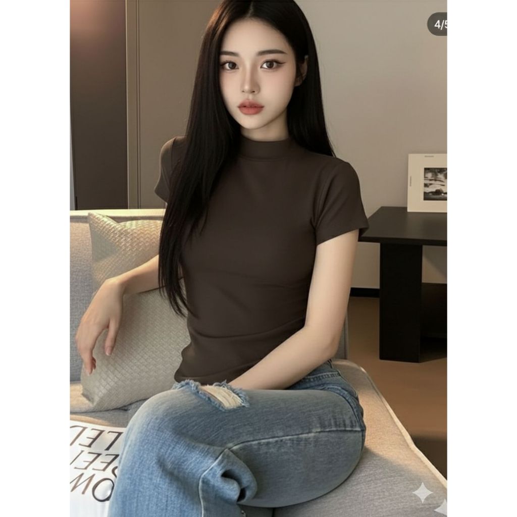Kaos Lengan Pendek Leher Setengah