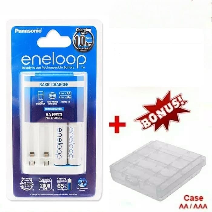 Panasonic Eneloop Basic Charger + 2 Baterai AA 2000mAh Bonus Case A2