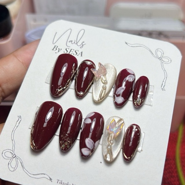 press on nails - butterflow maroon