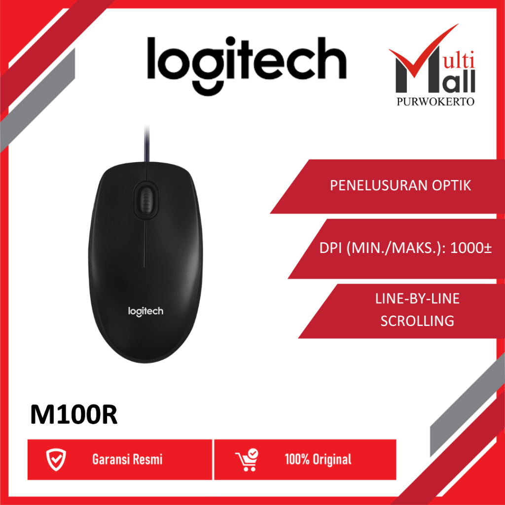 Logitech M100r Optical Mouse USB - Black