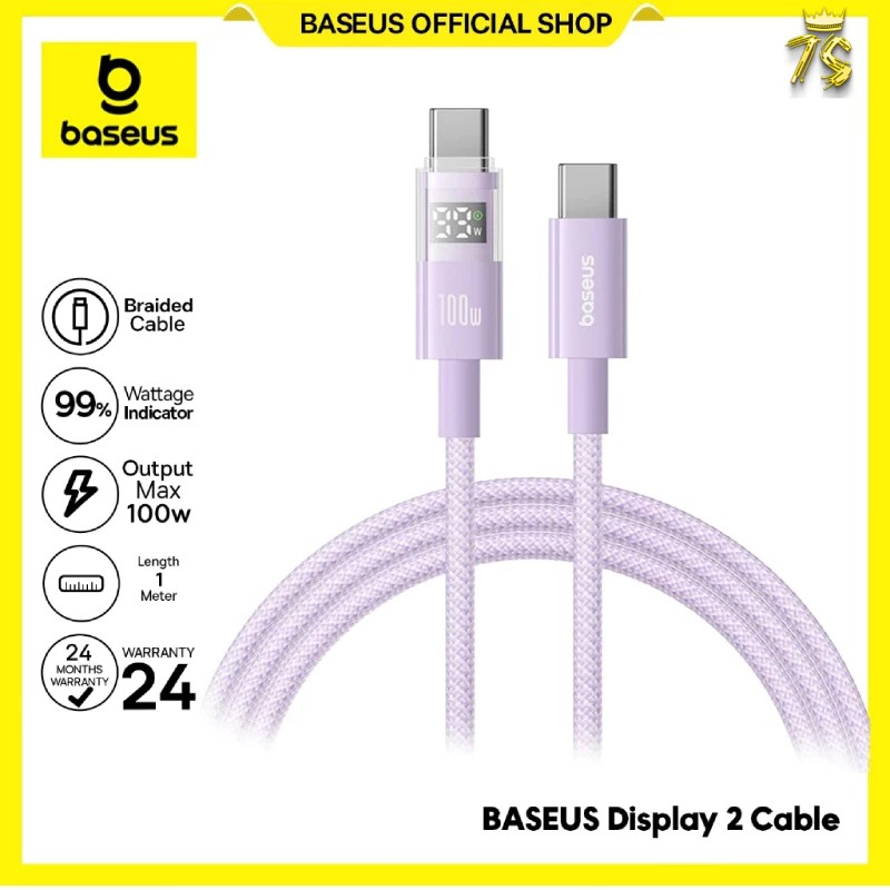 Baseus Cable Data 100W Type-C to Type-C Indikator Display 2 Charging Kabel Data Fast Charging 1M 2M