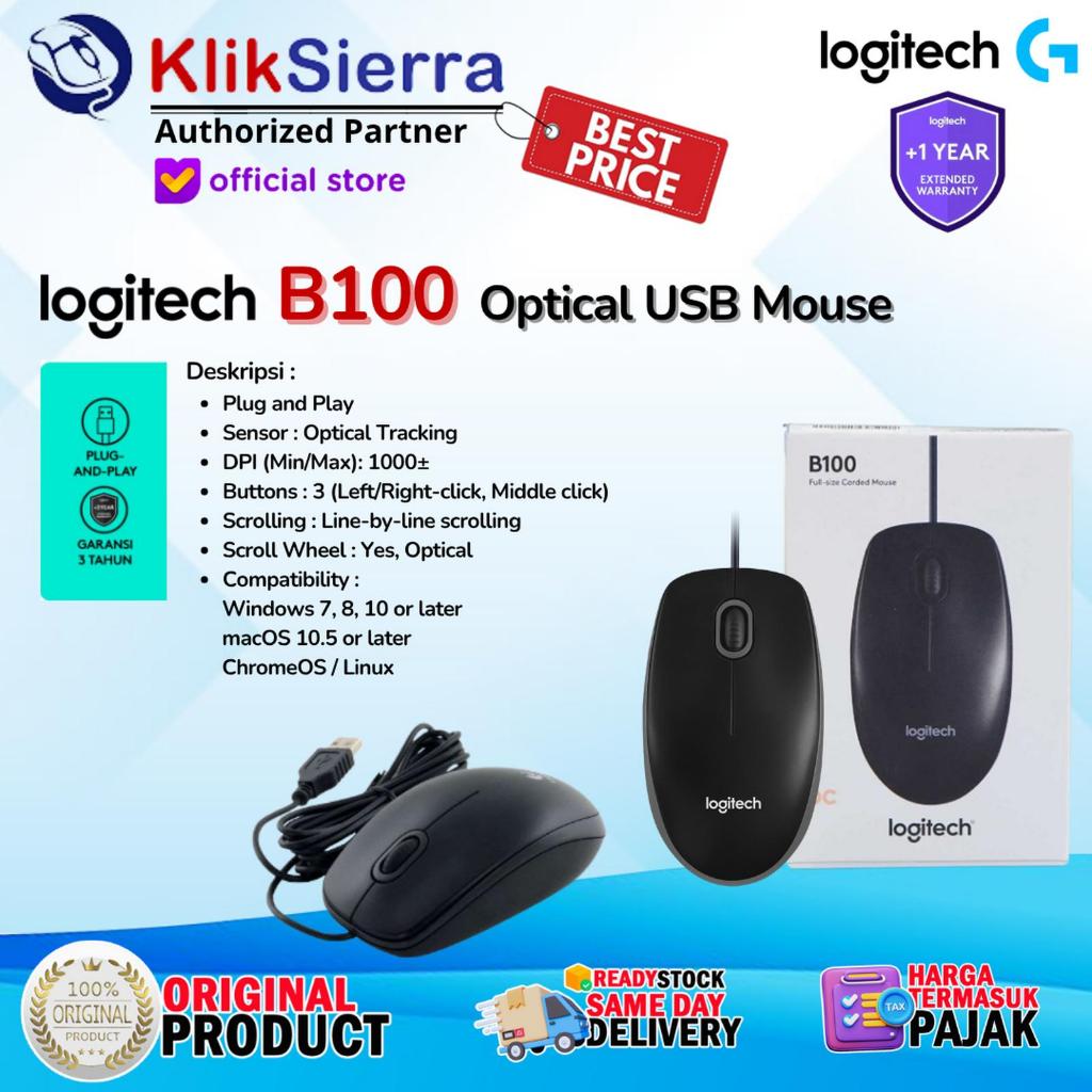 LOGITECH Mouse B100 USB Optical WIred