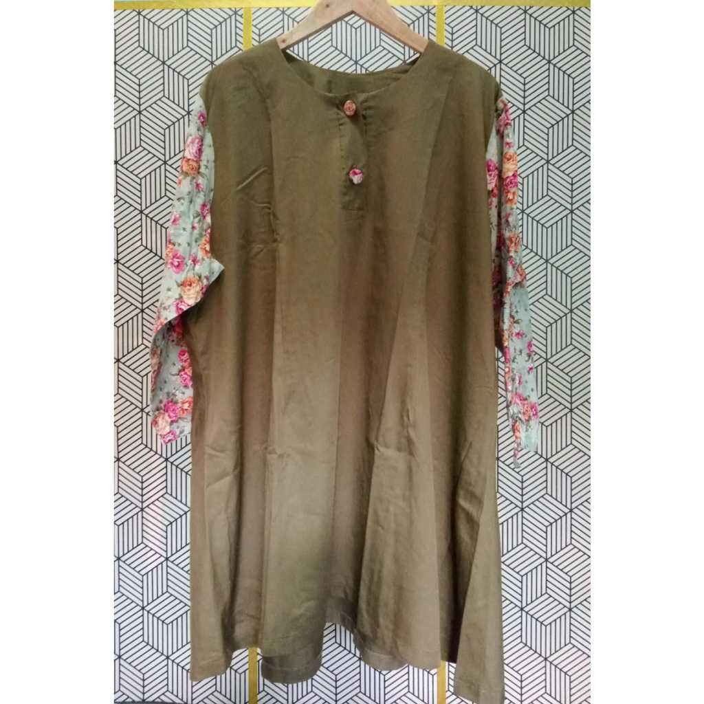 Baju Combi Bunga di Lengan Jumbo (Preloved)