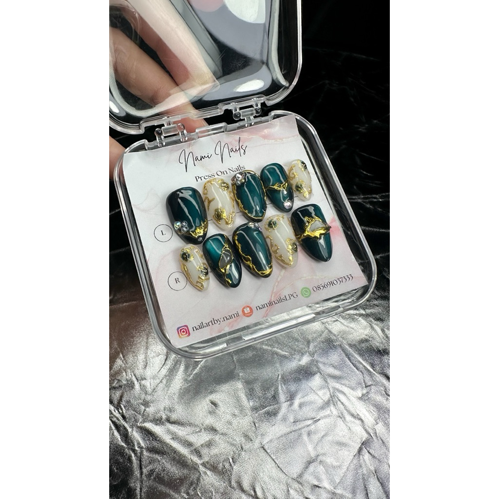 PRESS ON NAILS 3D EMERALD || PREMIUM