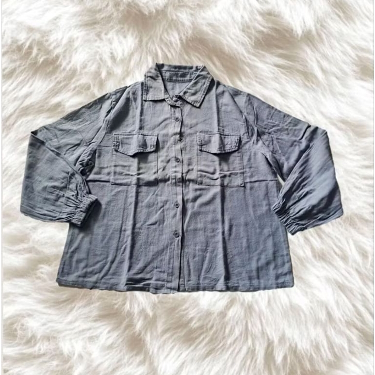 Kemeja Blouse Denim Crop