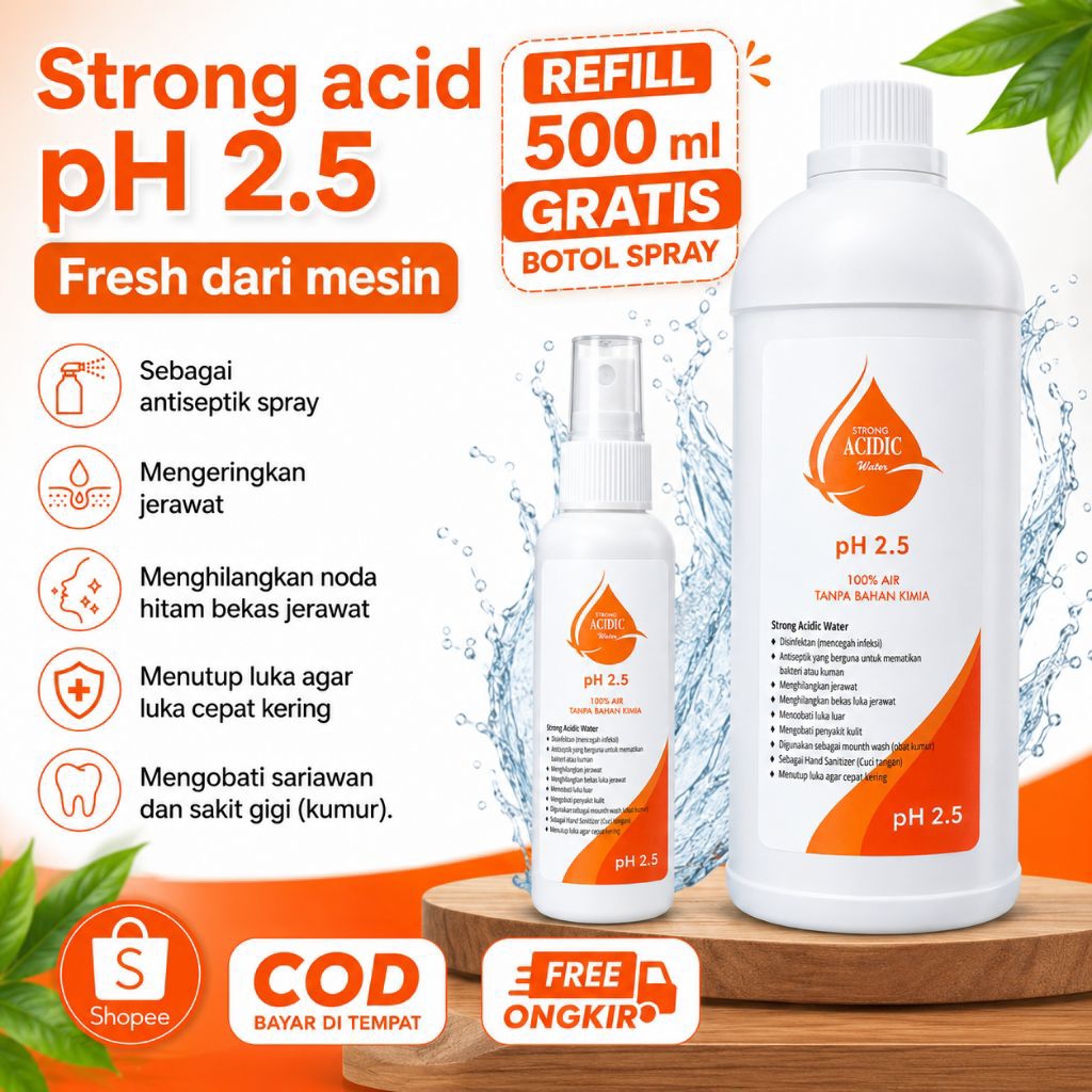 Refill 500 ml Strong Acid pH 2.5 gratis botol spray